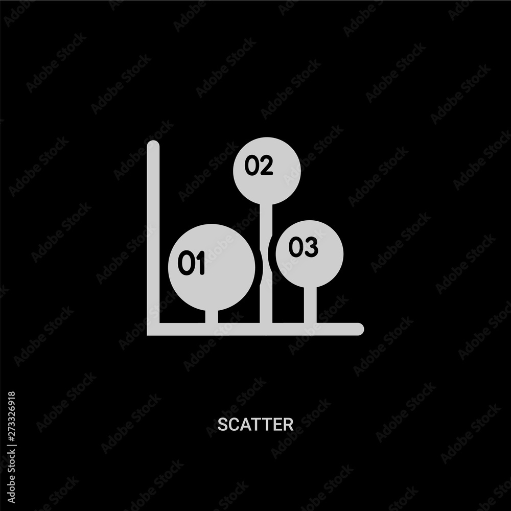 white scatter vector icon on black background. modern flat scatter from infographics concept vector sign symbol can be use for web, mobile and logo. white scatter vector icon on black background. modern flat scatter from infographics concept vector sign symbol can be use for web, mobile and logo.