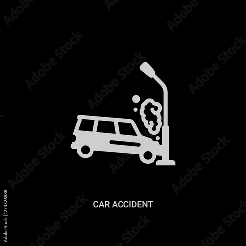 white car accident vector icon on black background. modern flat car accident from insurance concept vector sign symbol can be use for web, mobile and logo.