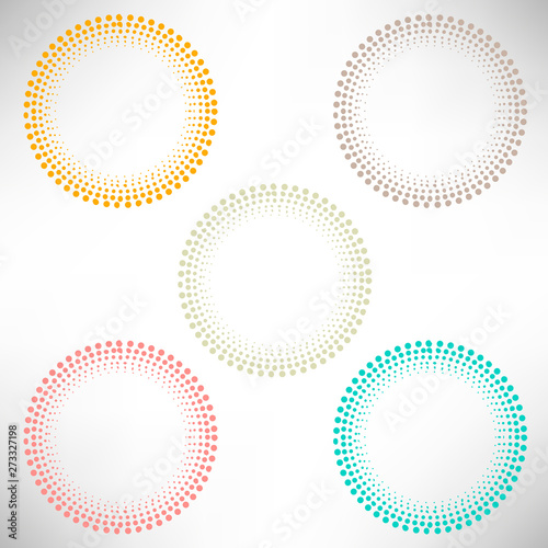 Halftone round geometrical frame. Set of design elements of different colors. Vector illustration.