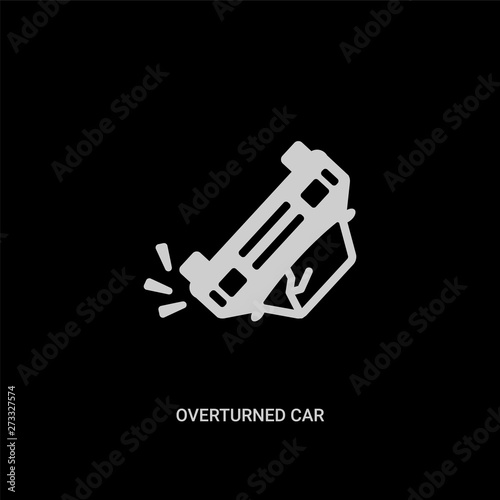 white overturned car vector icon on black background. modern flat overturned car from insurance concept vector sign symbol can be use for web, mobile and logo.