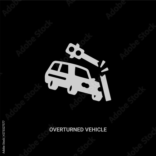 white overturned vehicle vector icon on black background. modern flat overturned vehicle from insurance concept vector sign symbol can be use for web, mobile and logo.