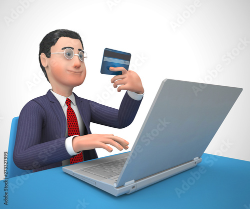 Online shopping with a credit card for internet purchases - 3d illustration photo