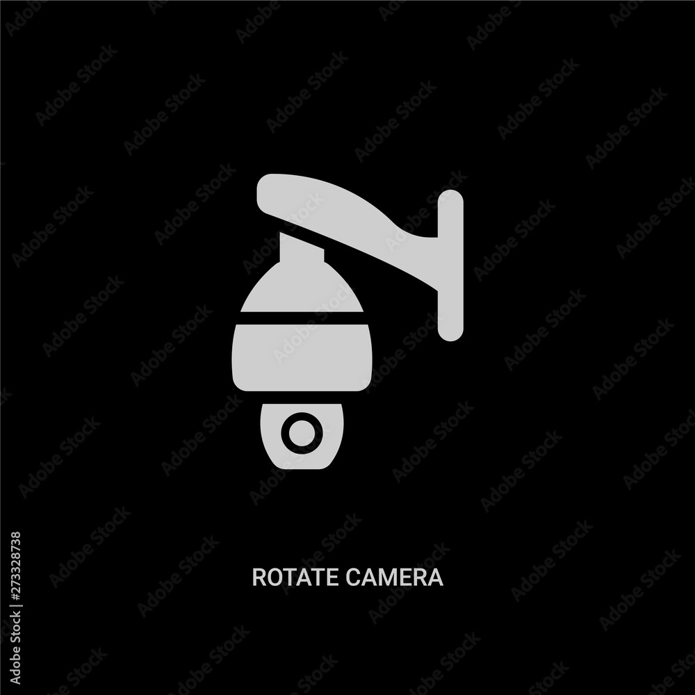 white rotate camera vector icon on black background. modern flat rotate camera from internet security and concept vector sign symbol can be use for web, mobile and logo.