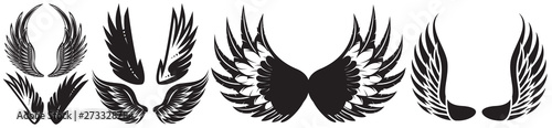 Fotografie, Obraz Vector monochrome set of different wings for design