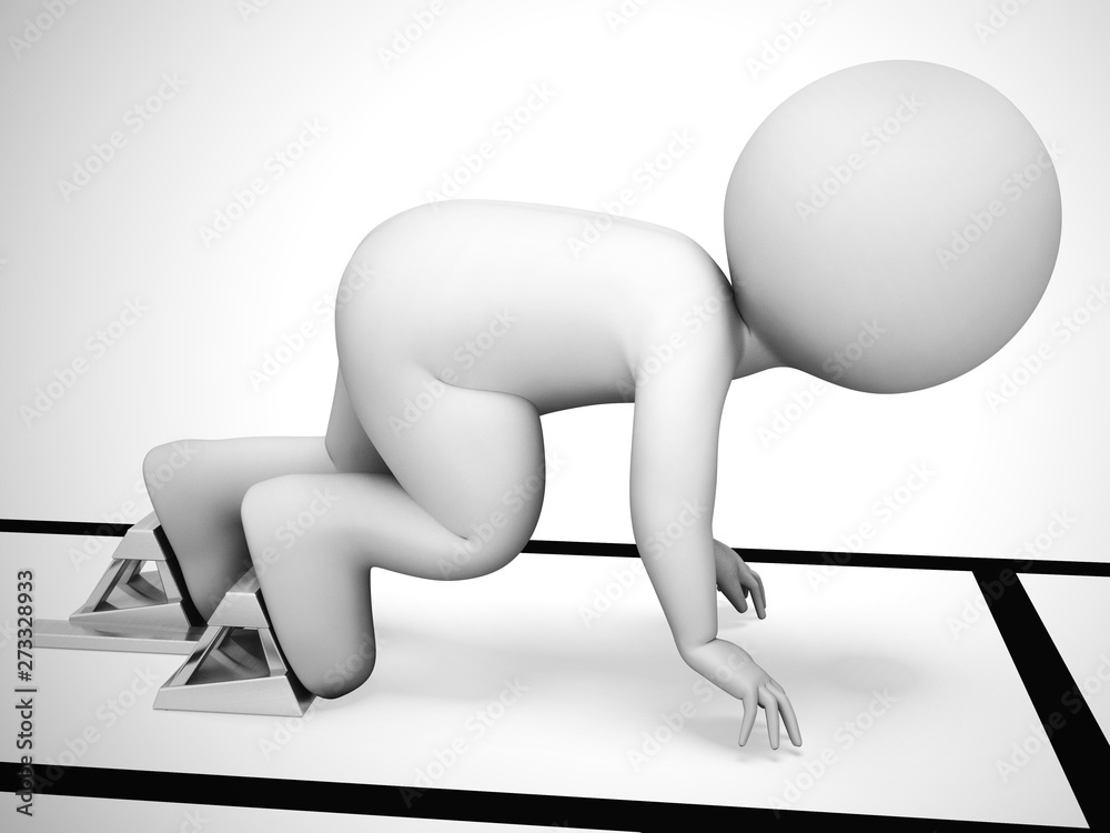 Racing on a running track shows athletes doing athletics - 3d illustration