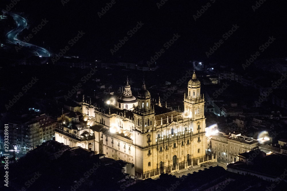 The cathedral of Jaen in Andalucía, Spain at night