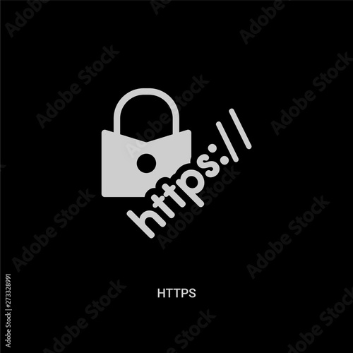 white https vector icon on black background. modern flat https from internet security and concept vector sign symbol can be use for web, mobile and logo.