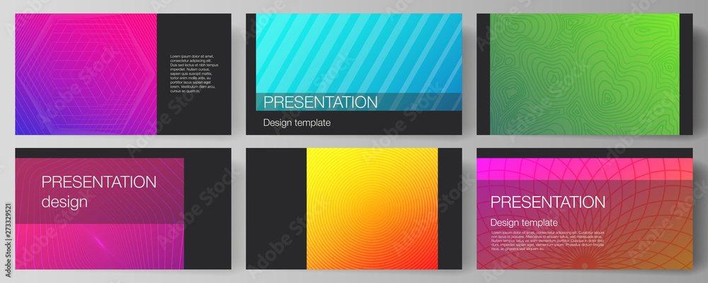 The minimalistic abstract vector illustration of the editable layout of the presentation slides design business templates. Abstract geometric pattern with colorful gradient business background.