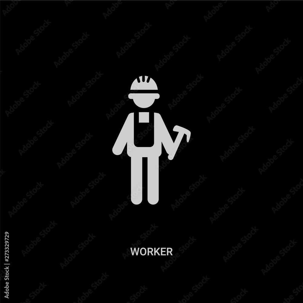white worker vector icon on black background. modern flat worker from jobprofits concept vector sign symbol can be use for web, mobile and logo. white worker vector icon on black background. modern flat worker from jobprofits concept vector sign symbol can be use for web, mobile and logo.