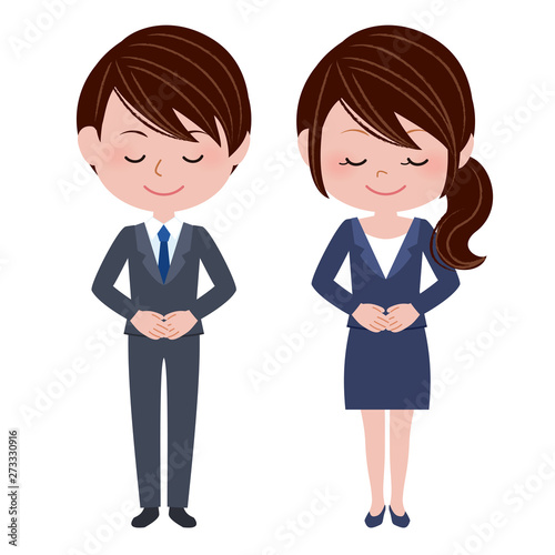 スーツ姿の男女（お辞儀）