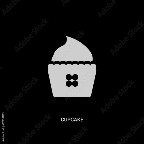 white cupcake vector icon on black background. modern flat cupcake from kitchen concept vector sign symbol can be use for web, mobile and logo.