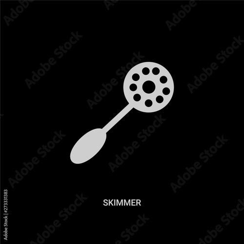 white skimmer vector icon on black background. modern flat skimmer from kitchen concept vector sign symbol can be use for web, mobile and logo.