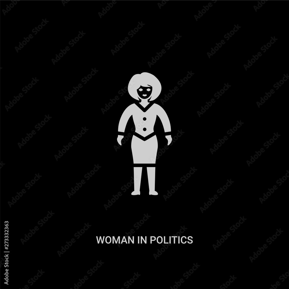 white woman in politics vector icon on black background. modern flat woman in politics from ladies concept vector sign symbol can be use for web, mobile and logo.