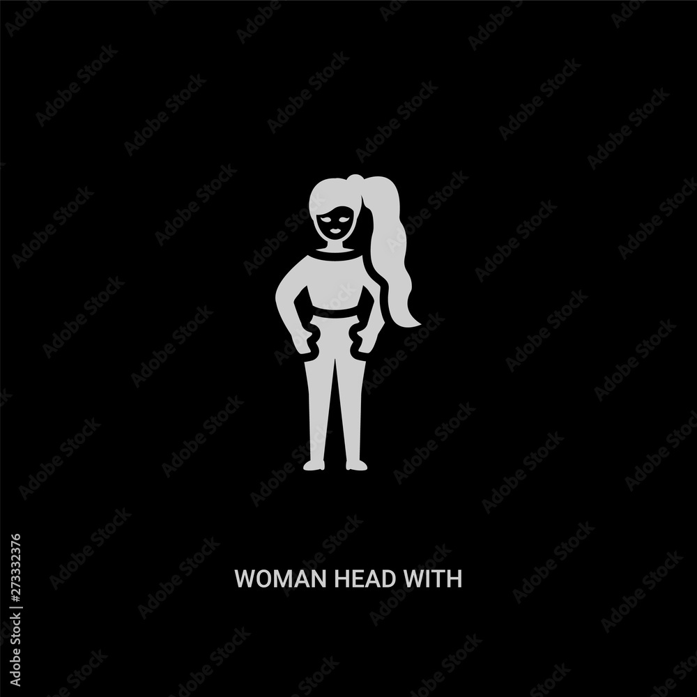 white woman head with ponytail vector icon on black background. modern flat woman head with ponytail from ladies concept vector sign symbol can be use for web, mobile and logo.