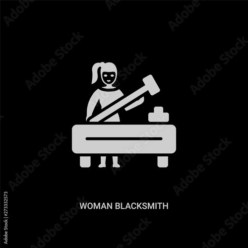 white woman blacksmith vector icon on black background. modern flat woman blacksmith from ladies concept vector sign symbol can be use for web, mobile and logo.