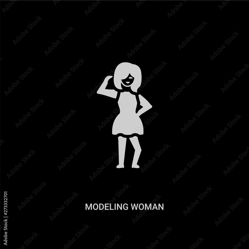 white modeling woman vector icon on black background. modern flat modeling woman from ladies concept vector sign symbol can be use for web, mobile and logo.