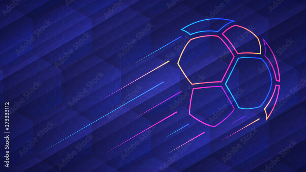 Naklejka Abstract glowing neon colored soccer ball over blue background