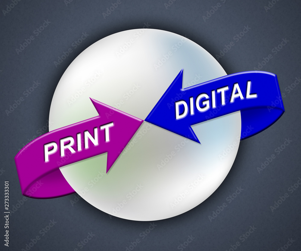 Print Vs Digital Words Showing Published Brochure Versus Digital ...
