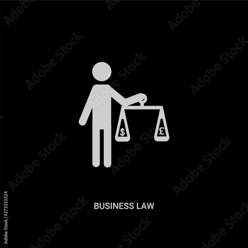 white business law vector icon on black background. modern flat business law from law and justice concept vector sign symbol can be use for web, mobile and logo.