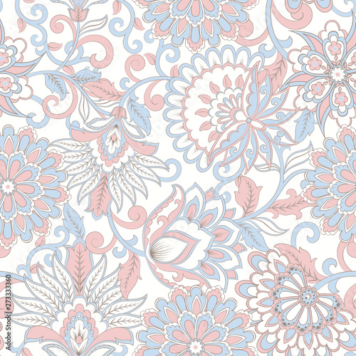 elegance seamless pattern with flowers and leaf, vector floral illustration in vintage style