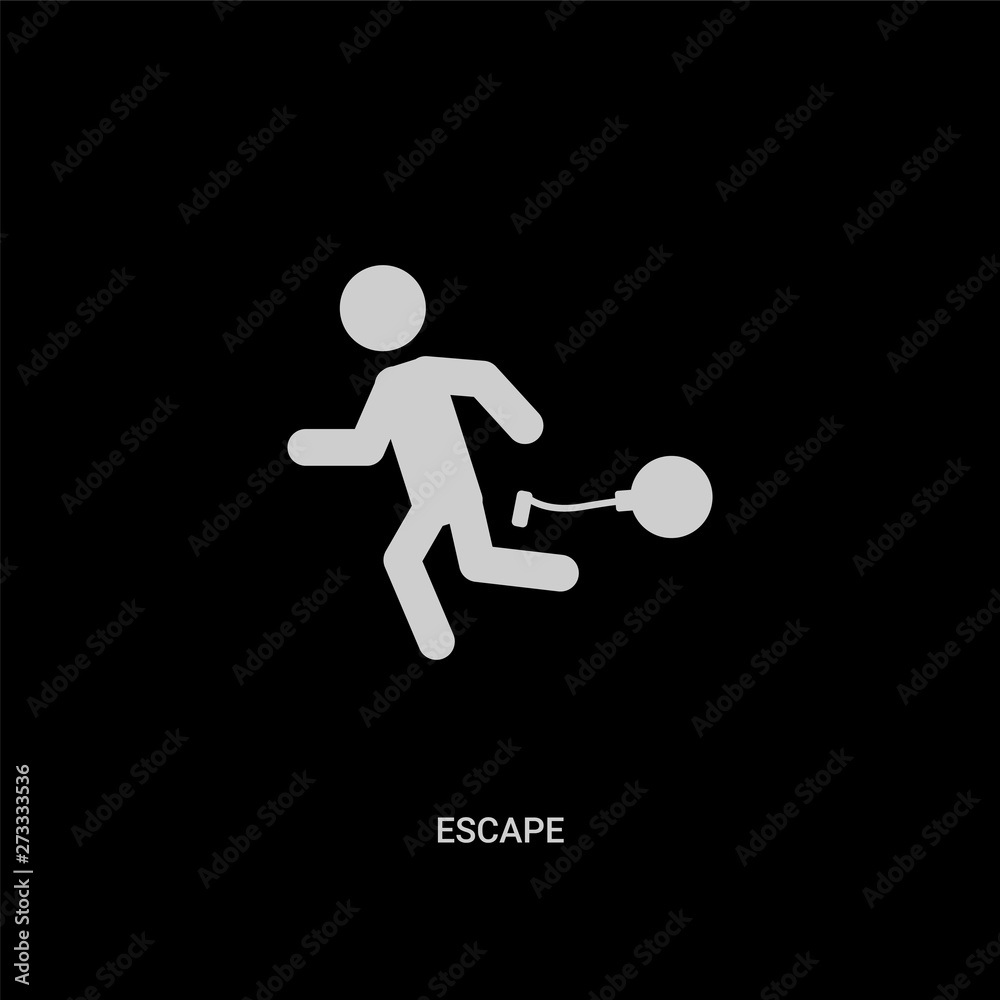 white escape vector icon on black background. modern flat escape from law and justice concept vector sign symbol can be use for web, mobile and logo. white escape vector icon on black background. modern flat escape from law and justice concept vector sign symbol can be use for web, mobile and logo.