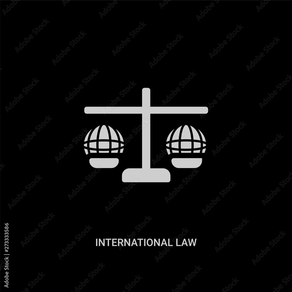 white international law vector icon on black background. modern flat international law from law and justice concept vector sign symbol can be use for web, mobile and logo.