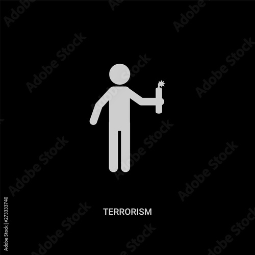 white terrorism vector icon on black background. modern flat terrorism from law and justice concept vector sign symbol can be use for web, mobile and logo.