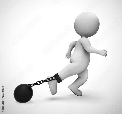 Ball and chain shackled prisoner concept icon shows a criminal imprisoned - 3d illustration