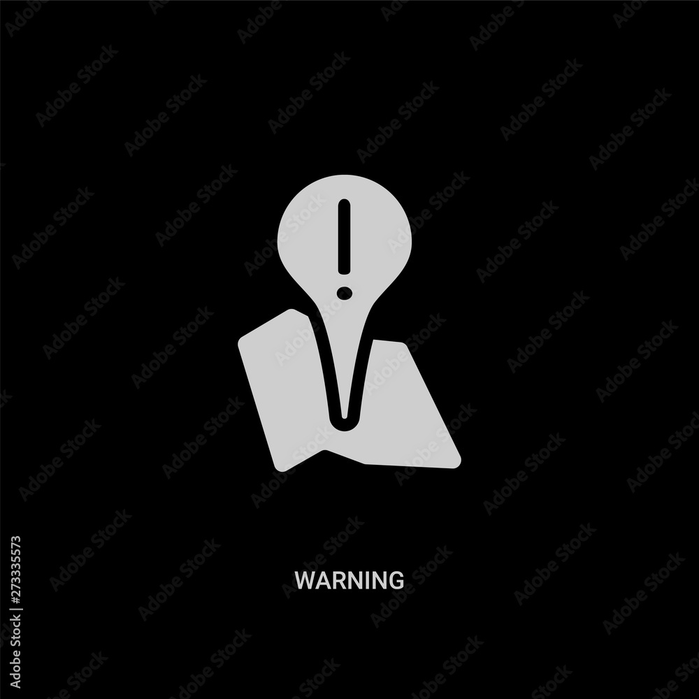 white warning vector icon on black background. modern flat warning from maps and locations concept vector sign symbol can be use for web, mobile and logo. white warning vector icon on black background. modern flat warning from maps and locations concept vector sign symbol can be use for web, mobile and logo.