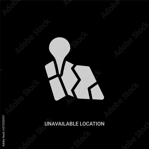 white unavailable location vector icon on black background. modern flat unavailable location from maps and locations concept vector sign symbol can be use for web, mobile and logo.