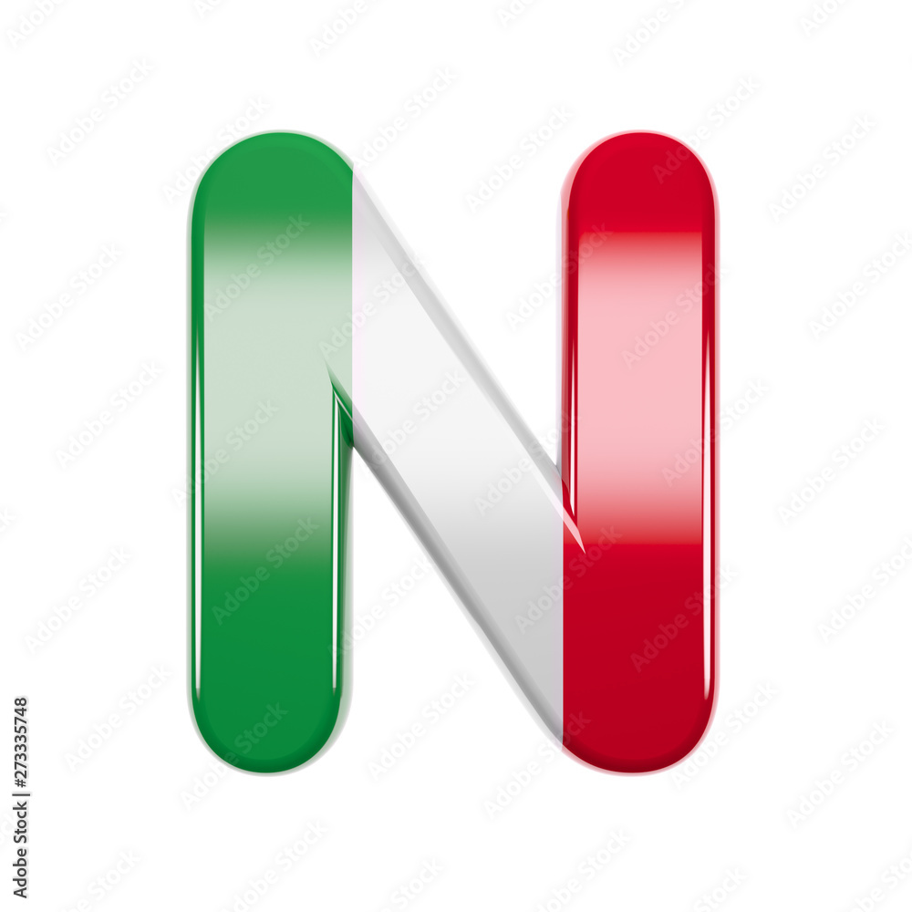 Italian letter N - Capital 3d Italy flag font - suitable for Italy, Europe or Rome related subjects