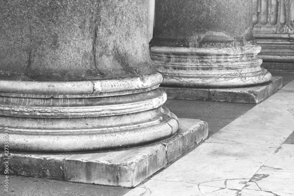 Black and white photo of old historic roman marble columns close-up Black and white photo of old historic roman marble columns close-up