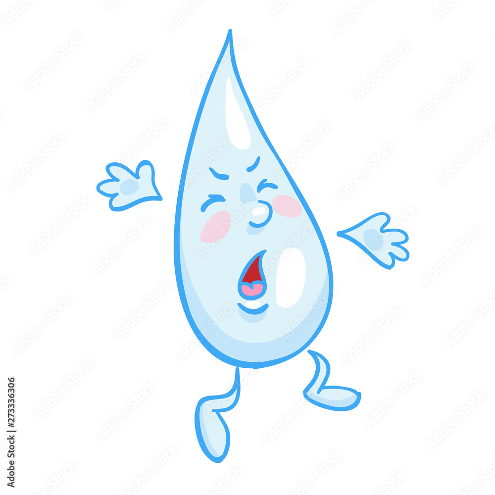 A drop of pure water falls. In cartoon style. Isolated on white background. Vector illustration. A drop of pure water falls. In cartoon style. Isolated on white background. Vector illustration.
