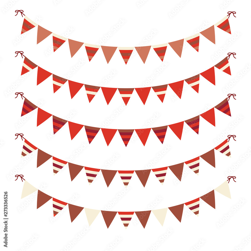Obraz premium Set of garlands, triangular bright festive flags isolated on white background
