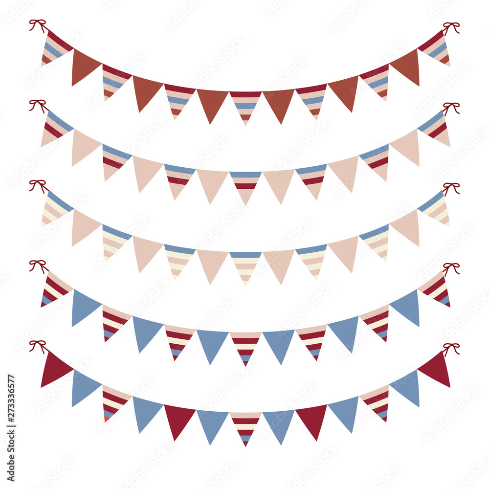 Obraz premium Set of garlands, triangular bright festive flags isolated on white background