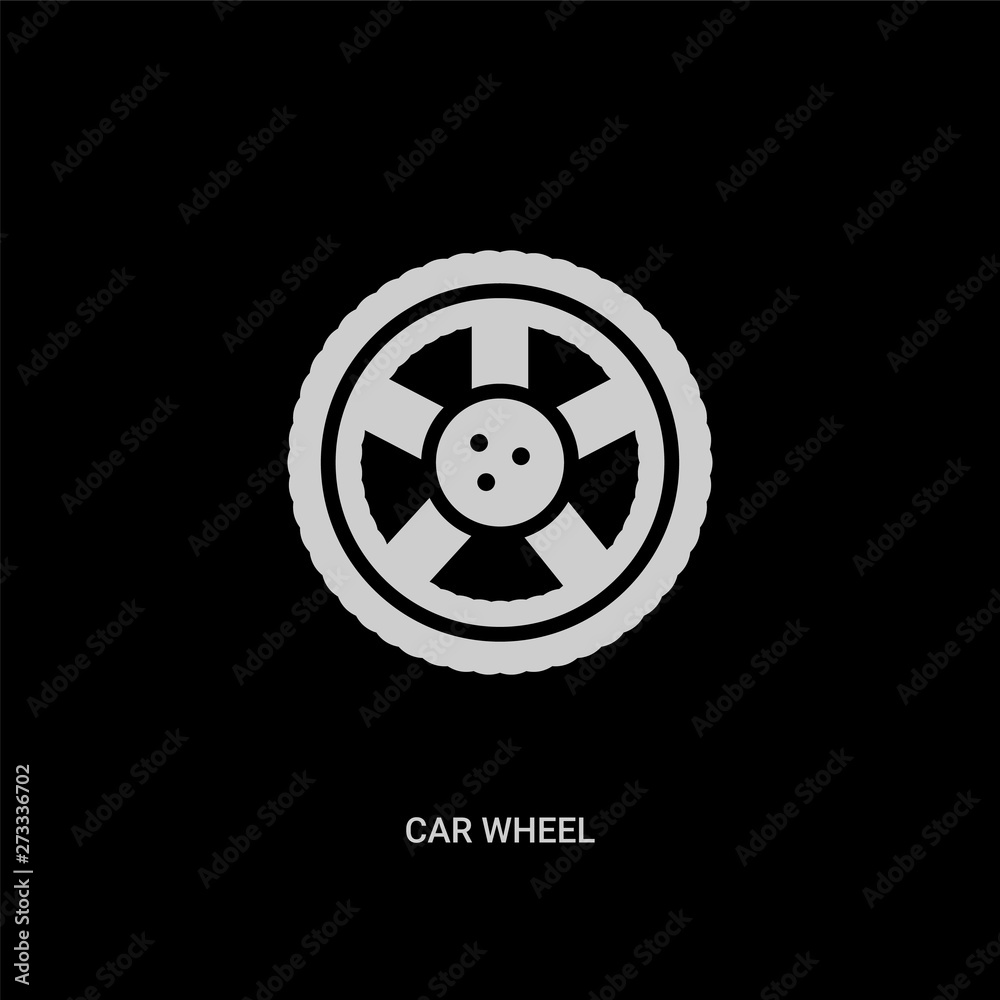 white car wheel vector icon on black background. modern flat car wheel from mechanicons concept vector sign symbol can be use for web, mobile and logo. white car wheel vector icon on black background. modern flat car wheel from mechanicons concept vector sign symbol can be use for web, mobile and logo.