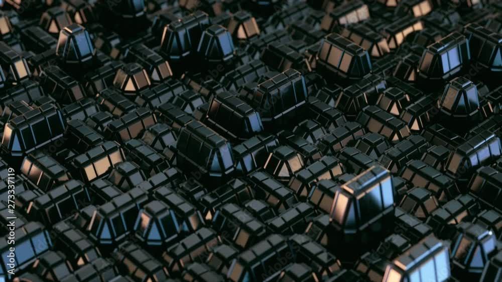 Abstract Geometric metal macro city background with metallic cubes tiles animated, macro style and depth of field Abstract Geometric metal macro city background with metallic cubes tiles animated, macro style and depth of field