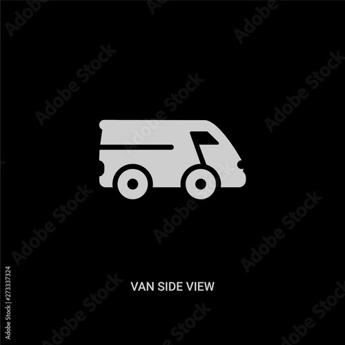 white van side view vector icon on black background. modern flat van side view from mechanicons concept vector sign symbol can be use for web, mobile and logo.