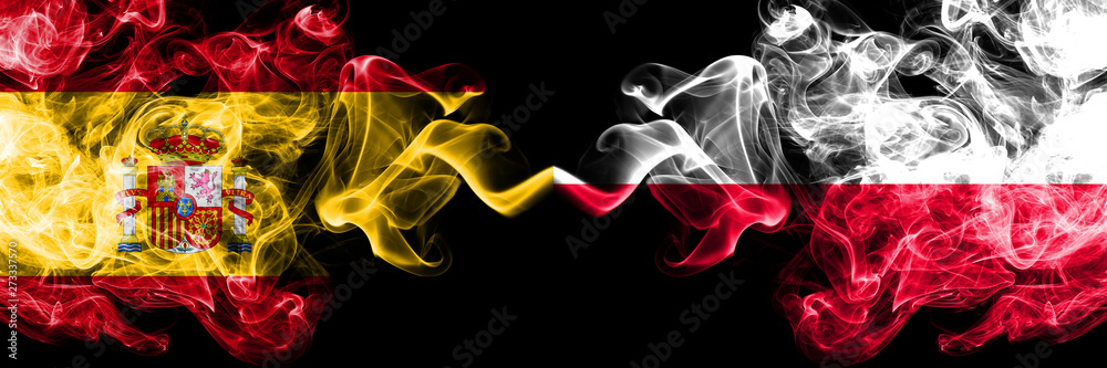 Spain vs Poland, Polish smoky mystic flags placed side by side. Thick  colored silky smokes flag of Spanish and Poland, Polish Stock Illustration  | Adobe Stock