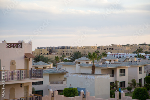 SHARM EL SHEIKH, EGYPT - March 18, 2019: Building, Concord Hotel. walk through the hotel. Architecture and building in Asian style. Background for tourism and travel.