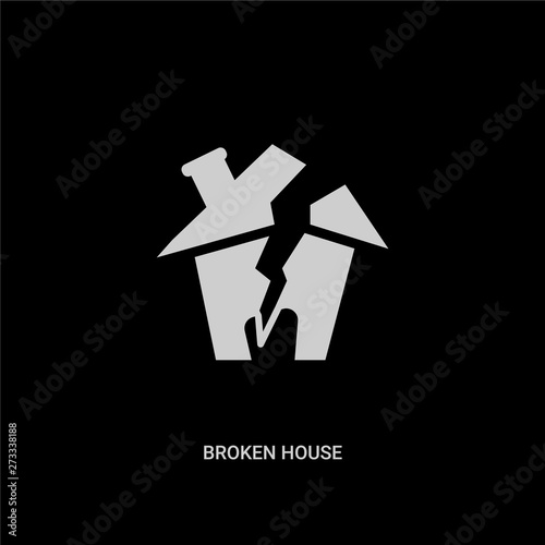white broken house vector icon on black background. modern flat broken house from meteorology concept vector sign symbol can be use for web, mobile and logo.