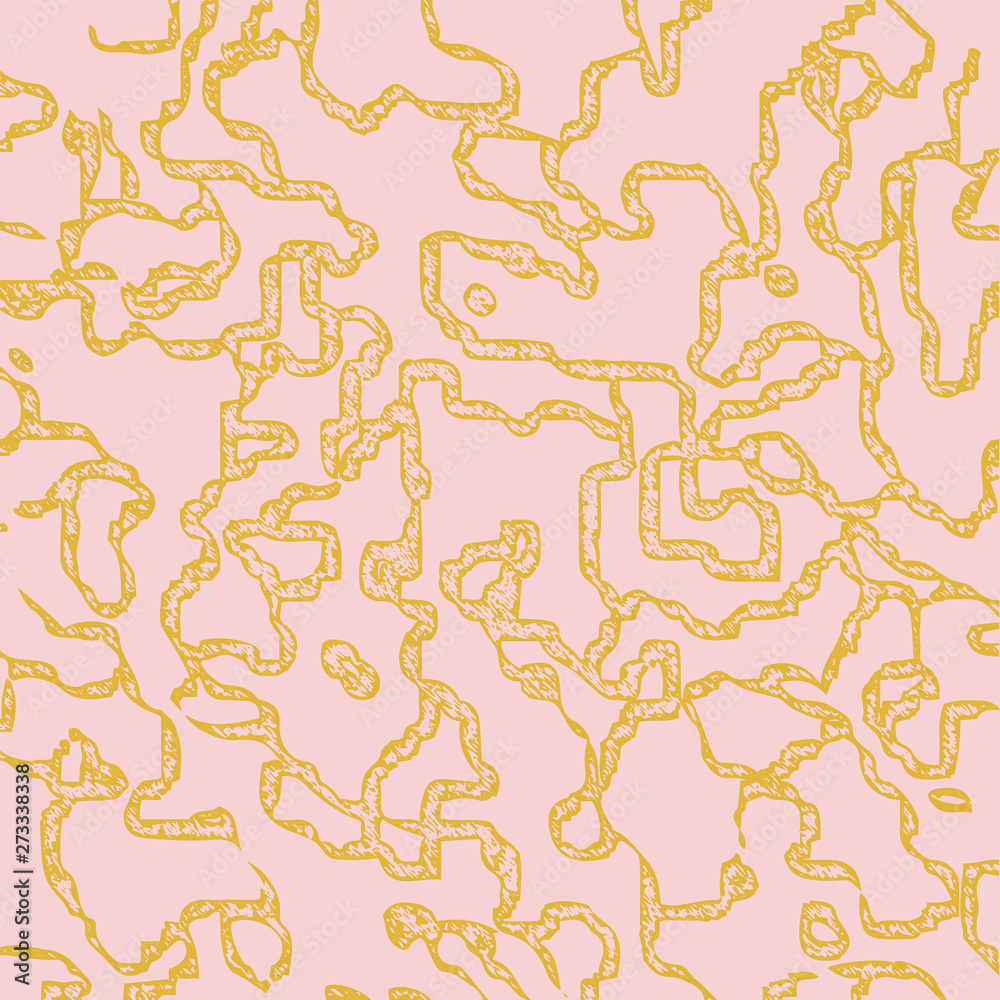 Golden chaotic lines on pink background