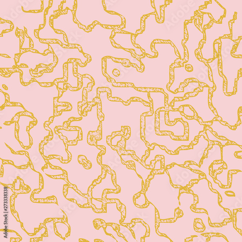 Golden chaotic lines on pink background
