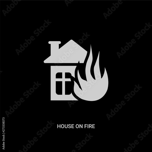 white house on fire vector icon on black background. modern flat house on fire from meteorology concept vector sign symbol can be use for web, mobile and logo.