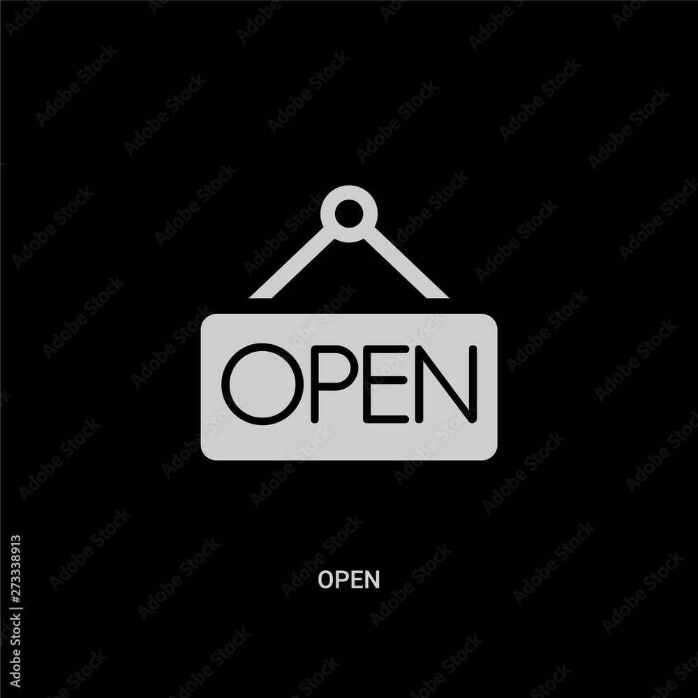 white open vector icon on black background. modern flat open from museum concept vector sign symbol can be use for web, mobile and logo. white open vector icon on black background. modern flat open from museum concept vector sign symbol can be use for web, mobile and logo.