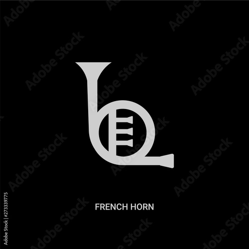 white french horn vector icon on black background. modern flat french horn from music and media concept vector sign symbol can be use for web, mobile and logo.