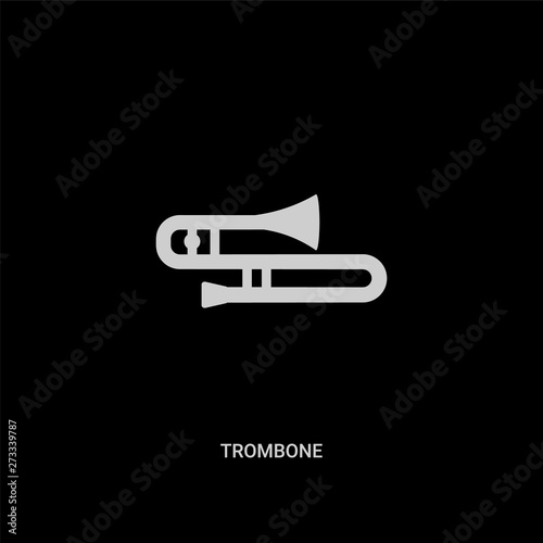 white trombone vector icon on black background. modern flat trombone from music and media concept vector sign symbol can be use for web, mobile and logo.