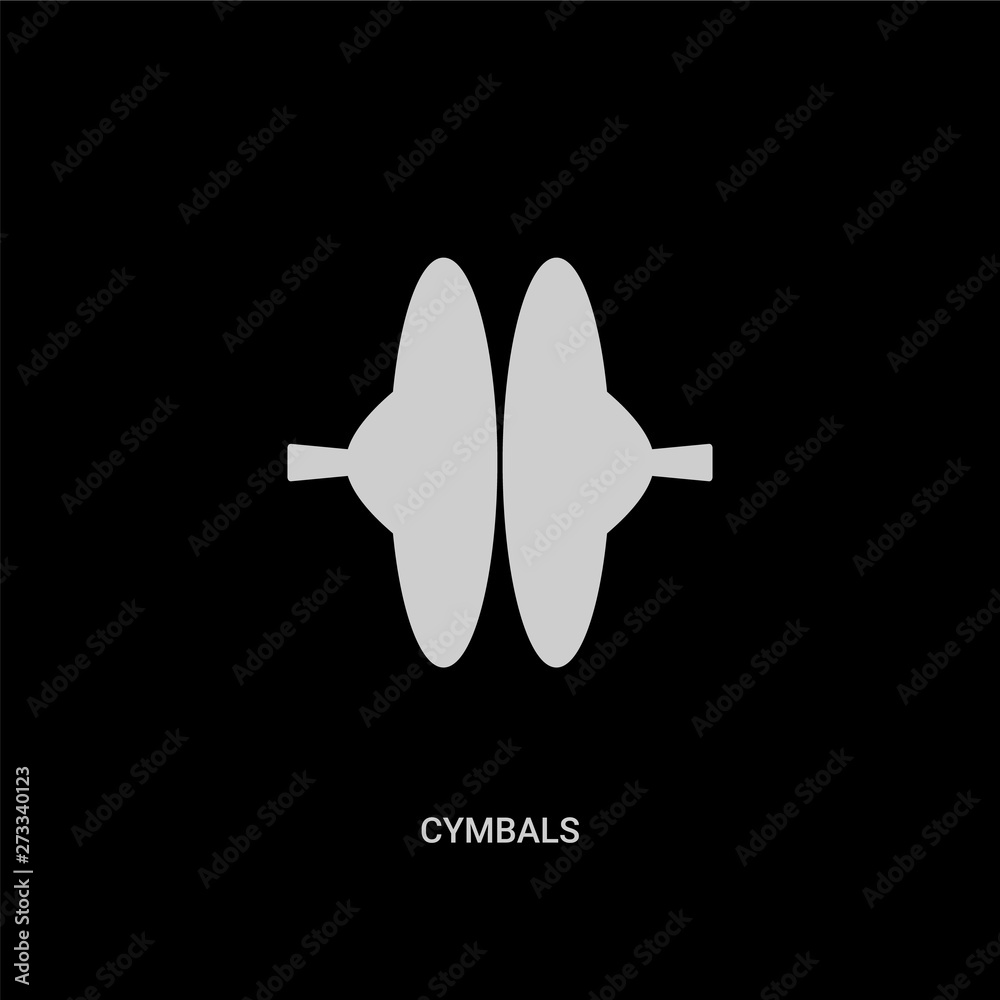 white cymbals vector icon on black background. modern flat cymbals from music and media concept vector sign symbol can be use for web, mobile and logo. white cymbals vector icon on black background. modern flat cymbals from music and media concept vector sign symbol can be use for web, mobile and logo.