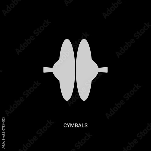 white cymbals vector icon on black background. modern flat cymbals from music and media concept vector sign symbol can be use for web, mobile and logo.
