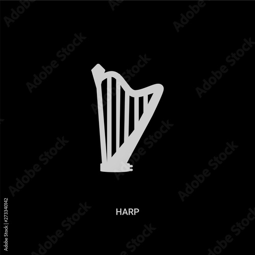 white harp vector icon on black background. modern flat harp from music and media concept vector sign symbol can be use for web, mobile and logo.